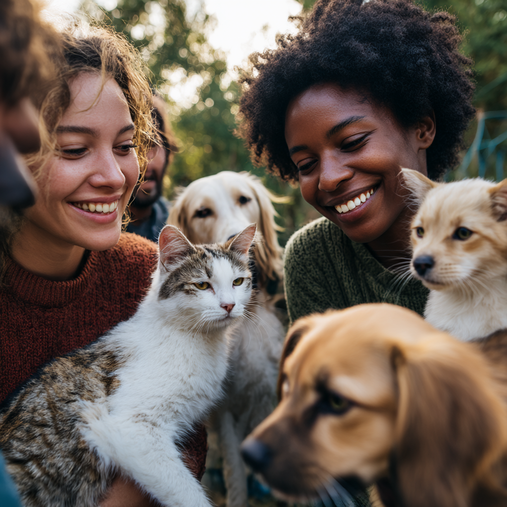 Grupo de mulheres com os seus animais