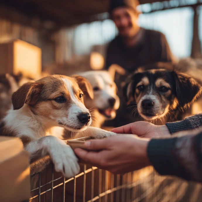 Imagem de cães a receber doação de pessoa