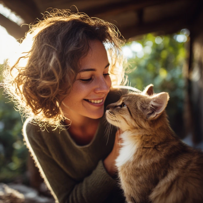 Mulher com o seu gato 