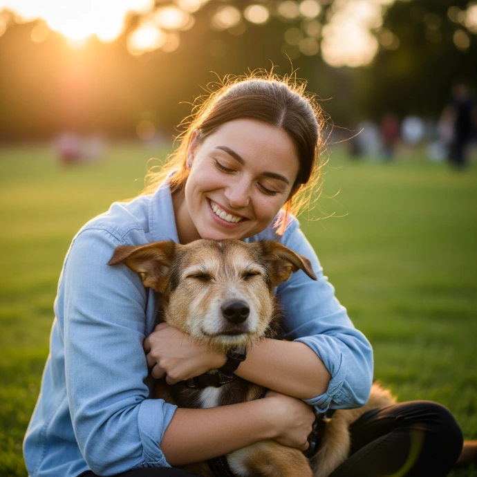 Mulher a abraçar cão